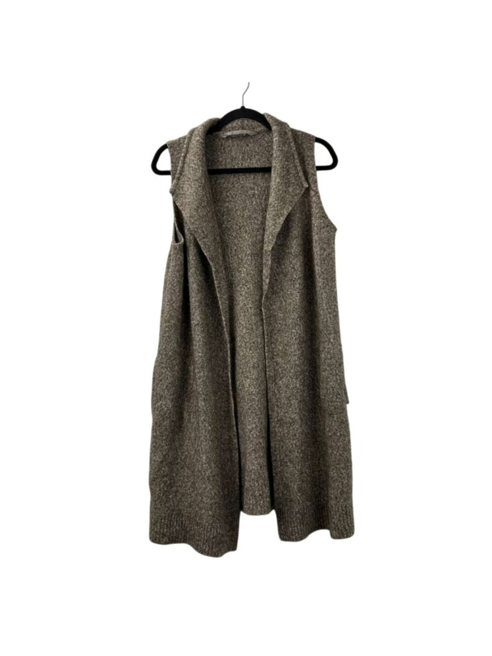 Athleta Women's Size S/M Sleeveless Merino Wool Blend Brown Cardigan Ribbed Hem - Picture 1 of 14